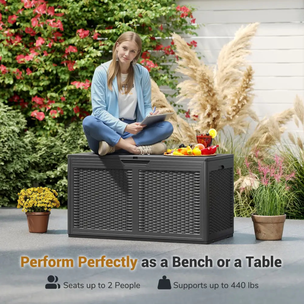100 Gallon Resin Deck Box Outdoor Waterproof Storage Bench-Gray - Gray - Sheds & Outdoor Storage