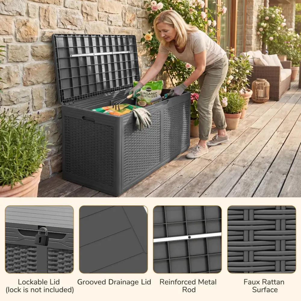 100 Gallon Resin Deck Box Outdoor Waterproof Storage Bench-Gray - Gray - Sheds & Outdoor Storage