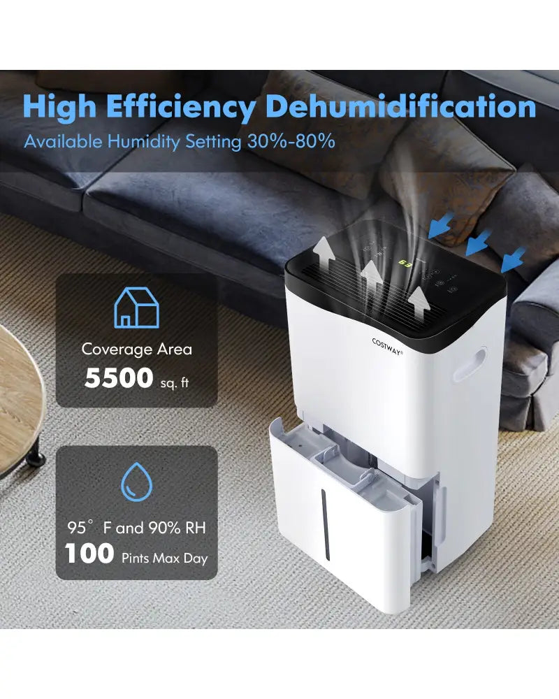 100-Pint Dehumidifier with Smart App and Alexa Control for Home and Basements-White - White - Dehumidifiers