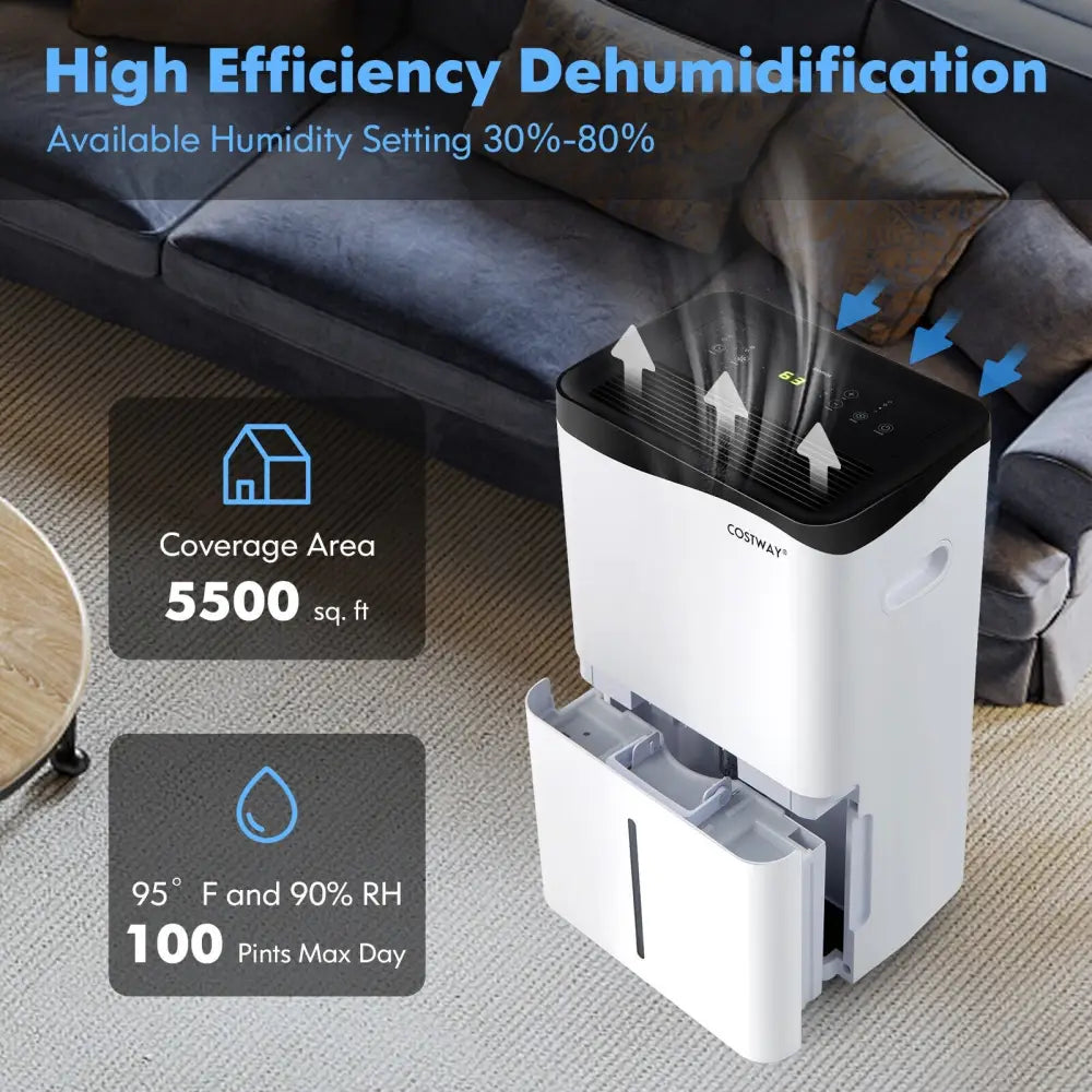 100-Pint Dehumidifier with Smart App and Alexa Control for Home and Basements-White - White - Dehumidifiers