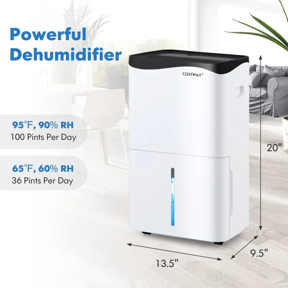100-Pint Dehumidifier with Smart App and Alexa Control for Home and Basements-White - White - Dehumidifiers