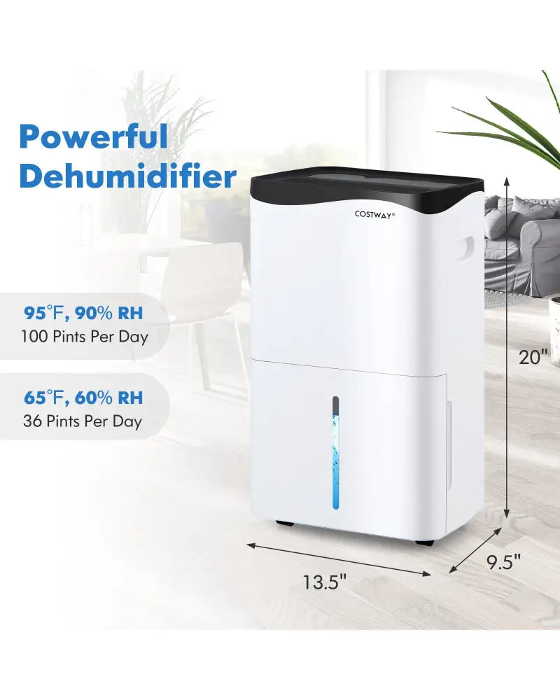 100-Pint Dehumidifier with Smart App and Alexa Control for Home and Basements-White - White - Dehumidifiers