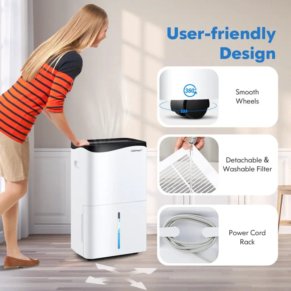 100-Pint Dehumidifier with Smart App and Alexa Control for Home and Basements-White - White - Dehumidifiers