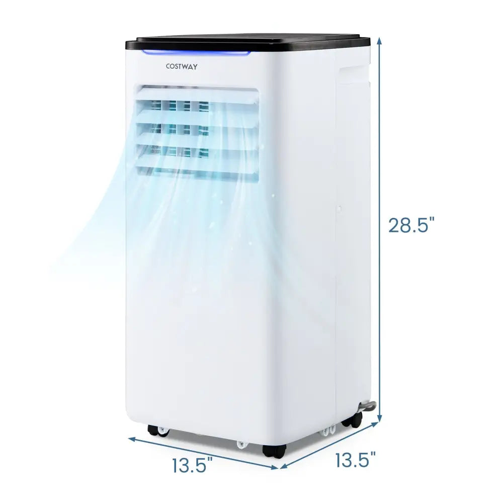 Costway 10,000 BTU 3-in-1 portable air conditioner with fan and dehumidifier modes, shown with adjustable vents and digital control panel.