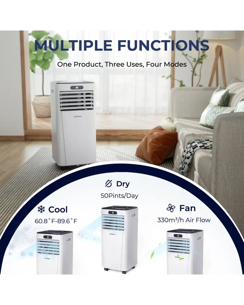 10000 BTU 4-in-1 Portable Air Conditioner with Dehumidifier and Fan Mode-White - White - Portable Air Conditioners