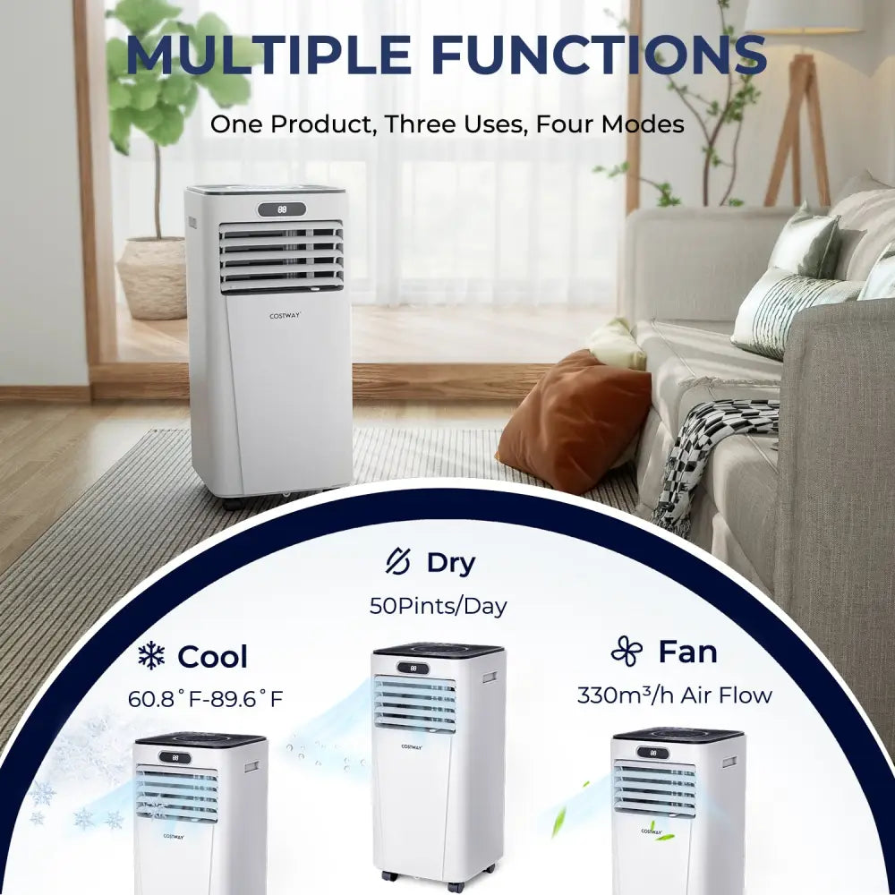 10000 BTU 4-in-1 Portable Air Conditioner with Dehumidifier and Fan Mode-White - White - Portable Air Conditioners