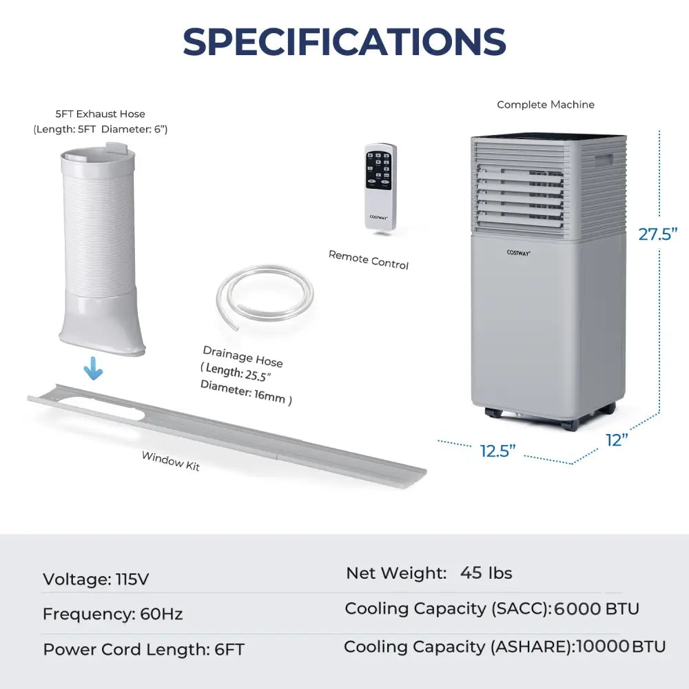 10000 BTU Air Cooler with Fan and Dehumidifier Mode-Gray - Gray - Portable Air Conditioners