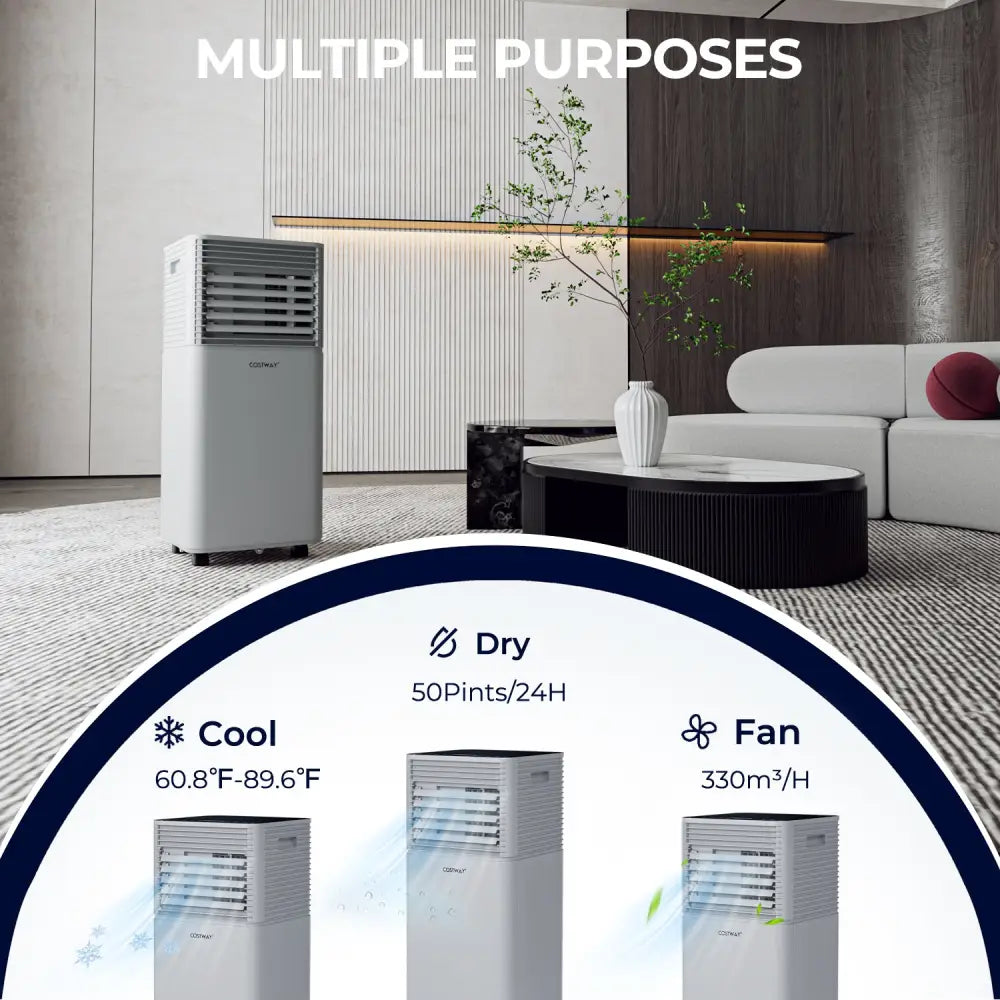 10000 BTU Air Cooler with Fan and Dehumidifier Mode-Gray - Gray - Portable Air Conditioners