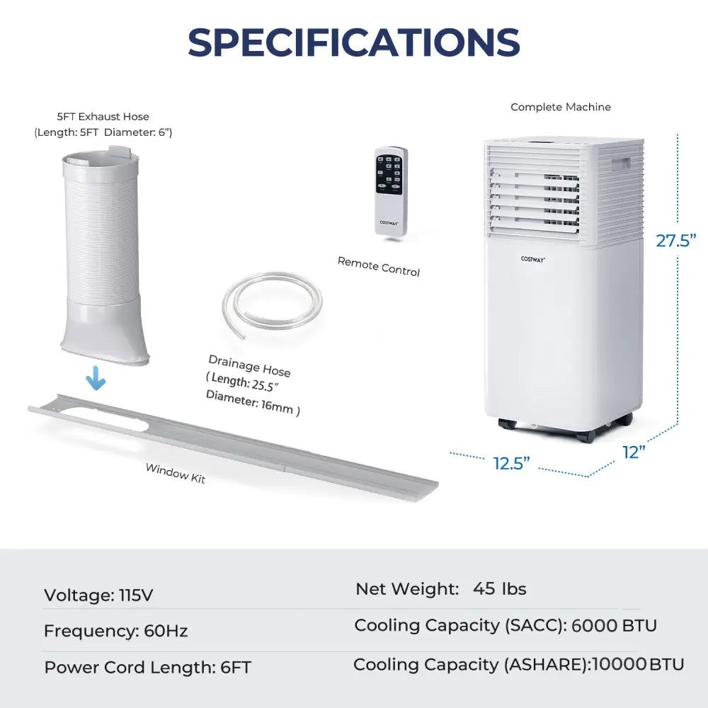 10000 BTU Air Cooler with Fan and Dehumidifier Mode-White - White - Portable Air Conditioners