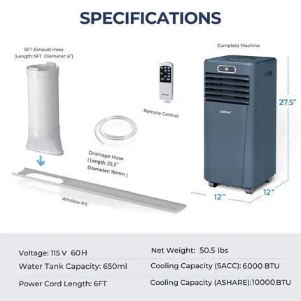 10000 BTU Portable Air Conditioner with Remote Control-Dark Blue Costway