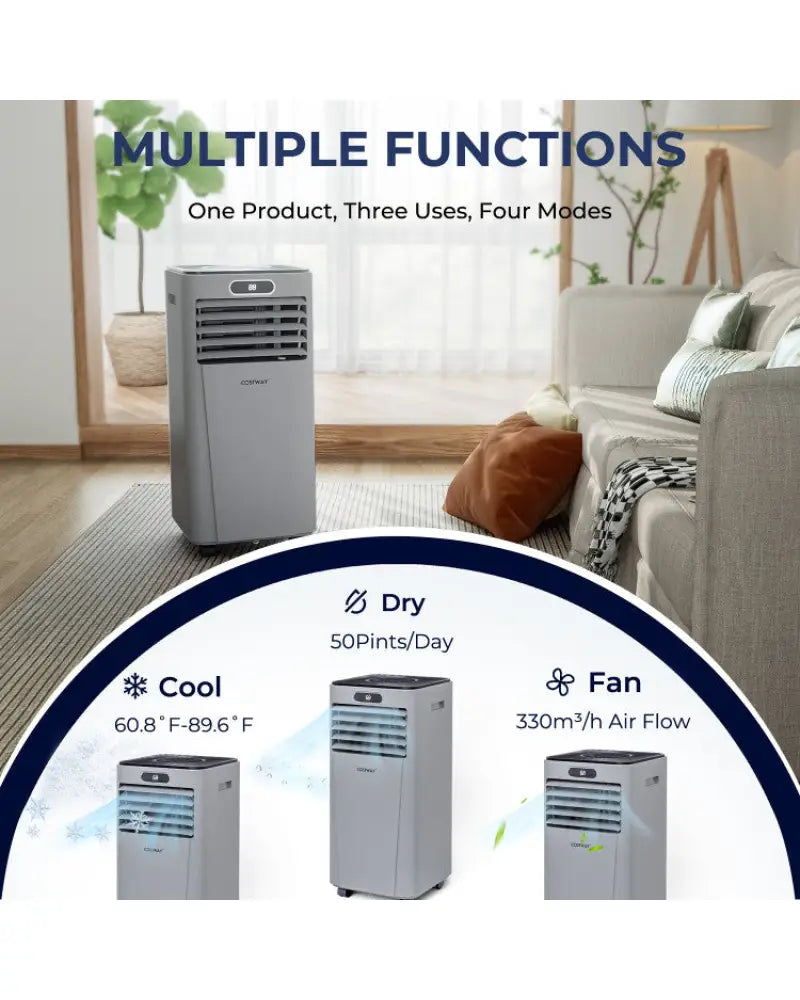 10000 BTU Portable Air Conditioner with Remote Control-Gray - Gray - Portable Air Conditioners