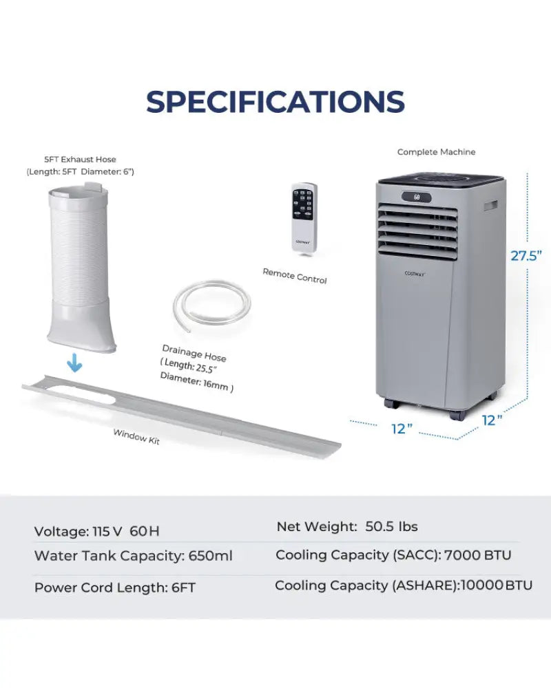 10000 BTU Portable Air Conditioner with Remote Control-Gray - Gray - Portable Air Conditioners