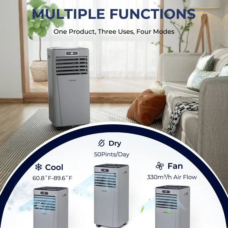 10000 BTU Portable Air Conditioner with Remote Control-Gray - Gray - Portable Air Conditioners