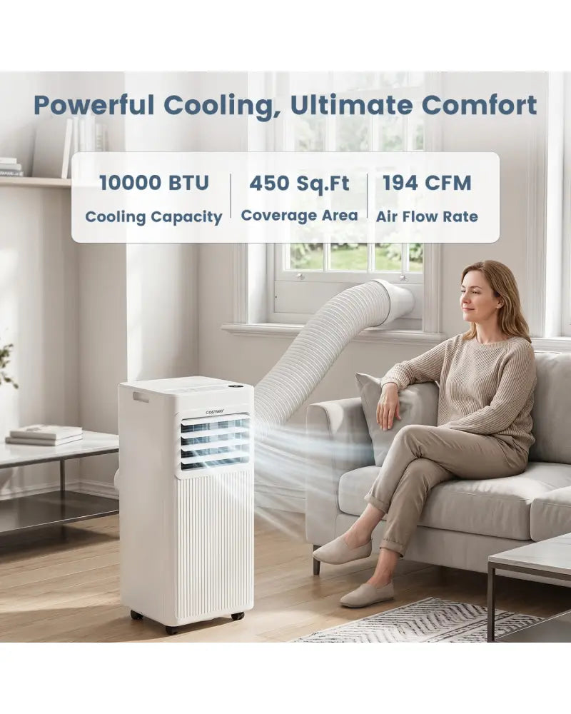 10000 BTU Portable AC with Sleep Mode and Window Kit Cools 450 Sq.Ft-White - White - Air Coolers