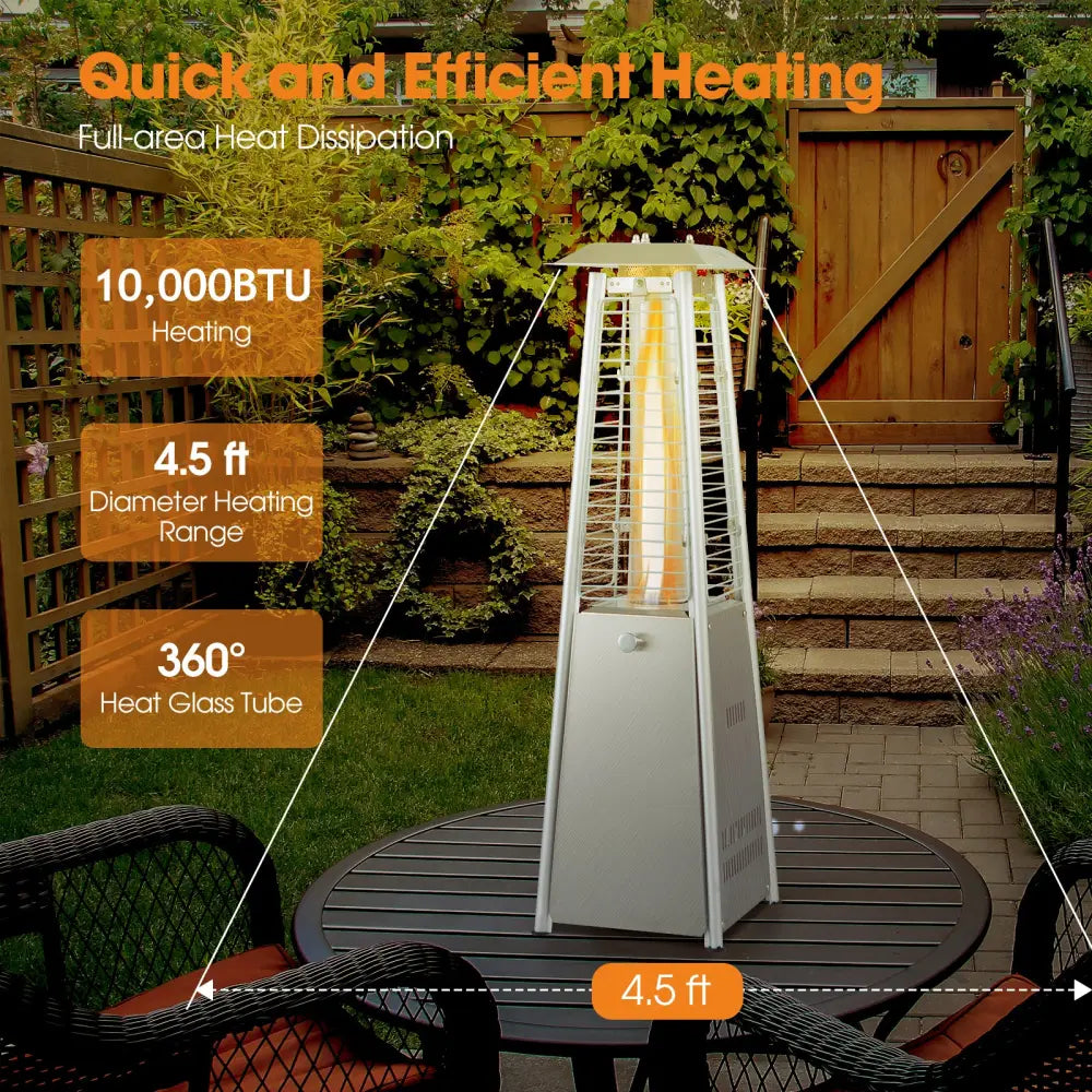 10000 BTU Portable Stainless Steel Tabletop Patio Heater with Glass Tube - Silver - Patio Heaters