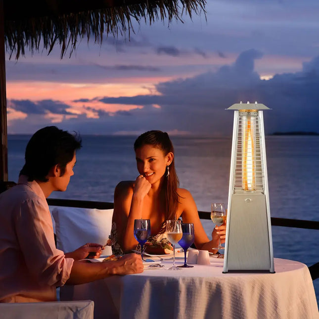 10000 BTU Portable Stainless Steel Tabletop Patio Heater with Glass Tube - Silver - Patio Heaters
