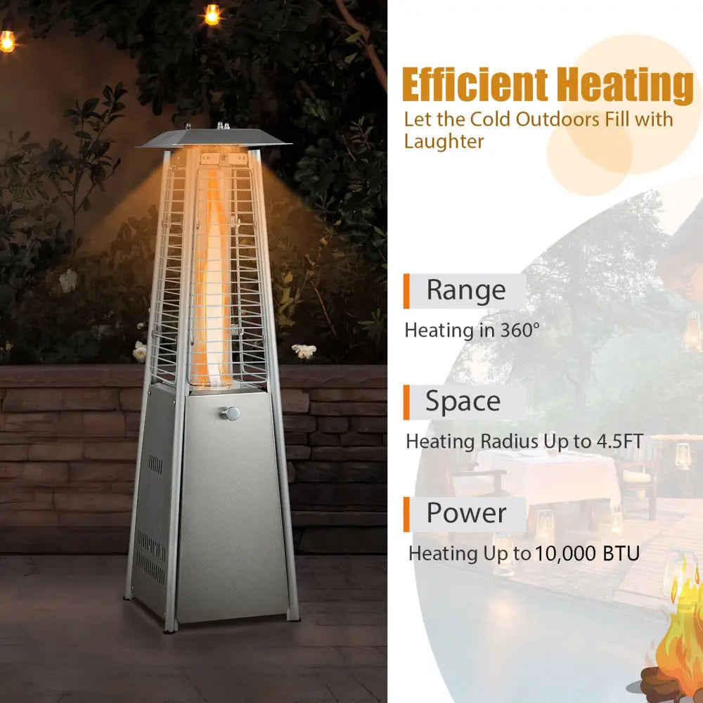 10000 BTU Portable Stainless Steel Tabletop Patio Heater with Glass Tube - Silver - Patio Heaters
