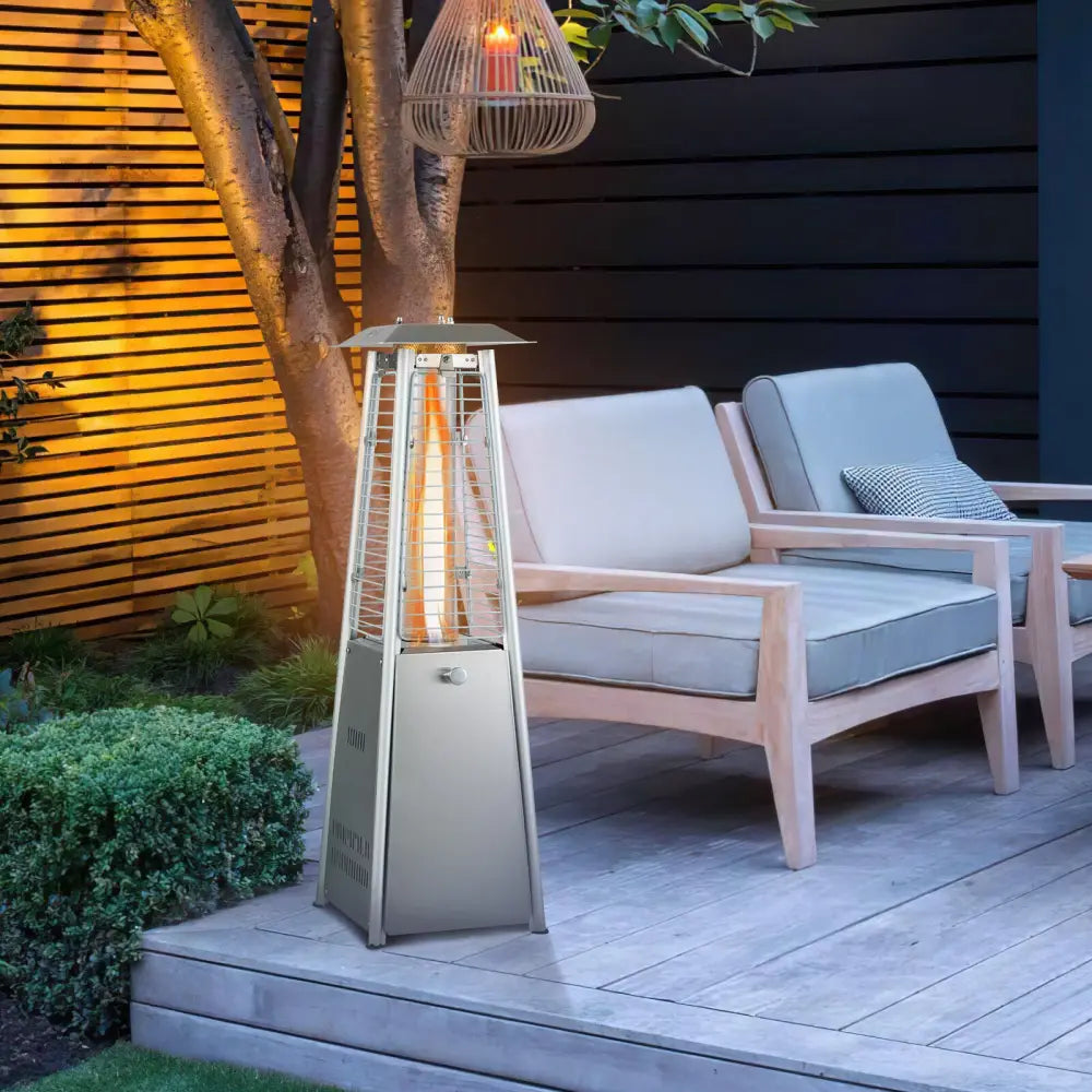 10000 BTU Portable Stainless Steel Tabletop Patio Heater with Glass Tube - Silver - Patio Heaters
