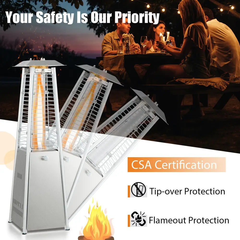 10000 BTU Portable Stainless Steel Tabletop Patio Heater with Glass Tube - Silver - Patio Heaters
