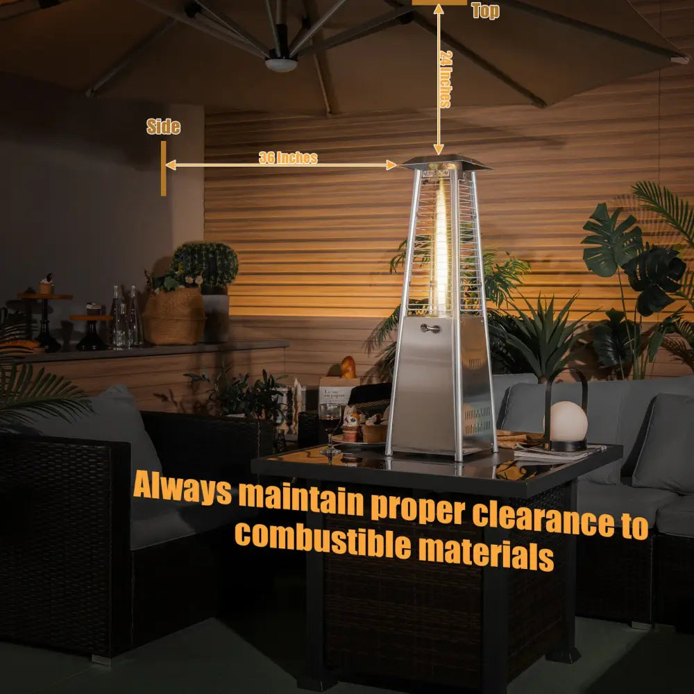 10000 BTU Portable Stainless Steel Tabletop Patio Heater with Glass Tube - Silver - Patio Heaters