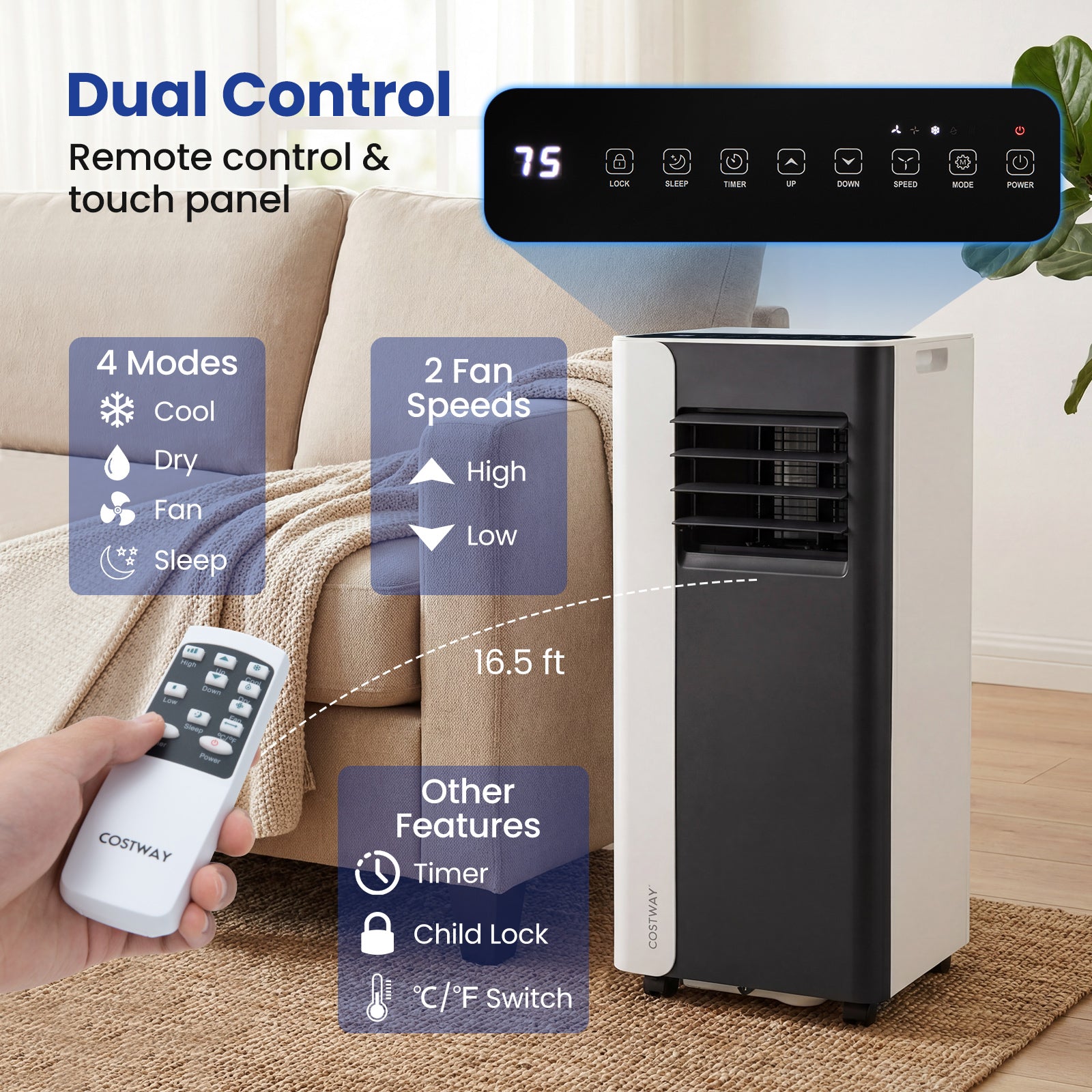 10000 BTU  3 in 1 Portable Air Conditioner with Fan and Dehumidifier Model