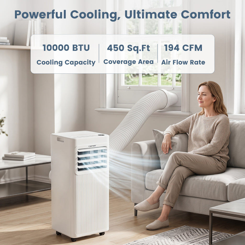 10000 BTU Portable AC with Sleep Mode and Window Kit Cools 450 Sq.Ft-White