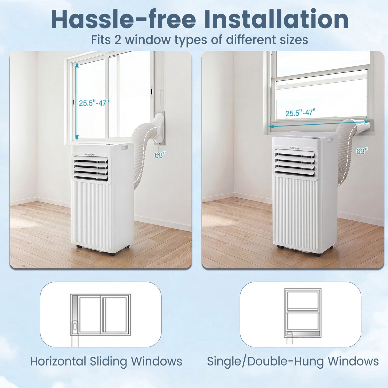 10000 BTU Portable AC with Sleep Mode and Window Kit Cools 450 Sq.Ft-White