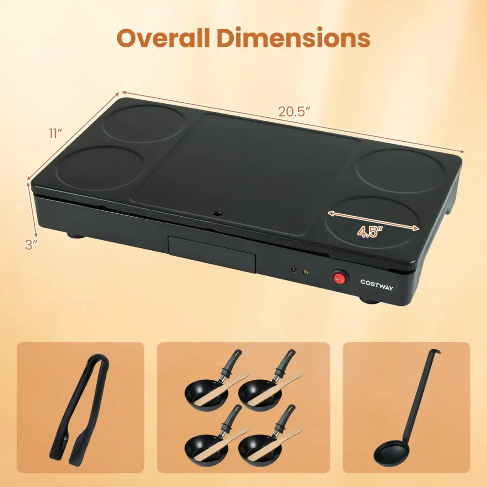 1000W Electric Grill Griddle with 4 Nonstick Woks and Wooden Spatulas for Pancakes - Cookware & Bakeware