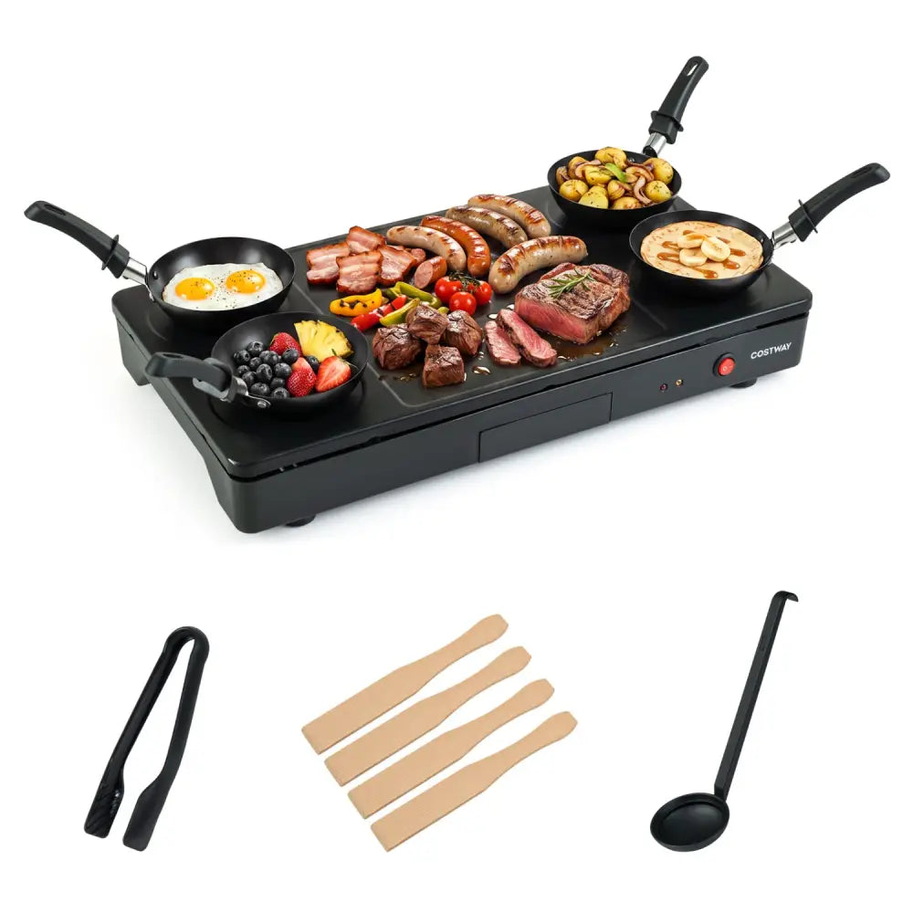 1000W Electric Grill Griddle with 4 Nonstick Woks and Wooden Spatulas for Pancakes - Cookware & Bakeware