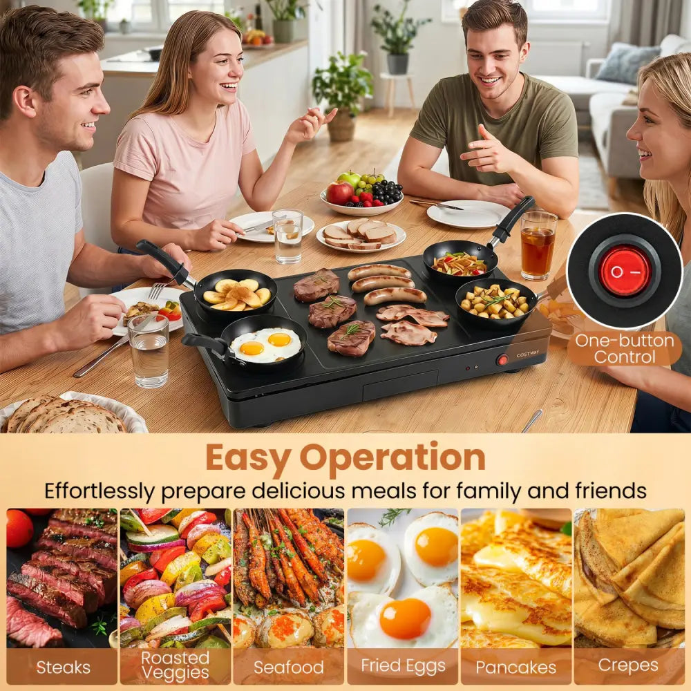 1000W Electric Grill Griddle with 4 Nonstick Woks and Wooden Spatulas for Pancakes - Cookware & Bakeware