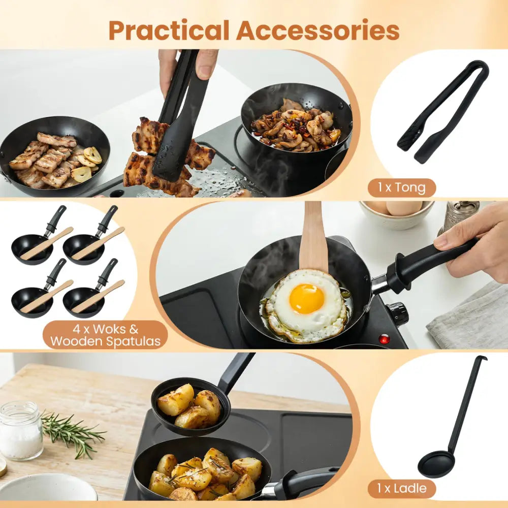 1000W Electric Grill Griddle with 4 Nonstick Woks and Wooden Spatulas for Pancakes - Cookware & Bakeware