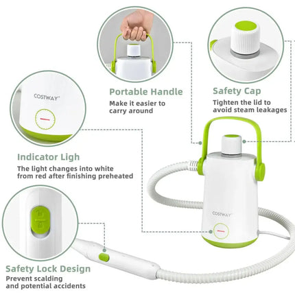 1000W Multifunction Portable Hand-held Steam Cleaner with 10 Accessories-Green Costway