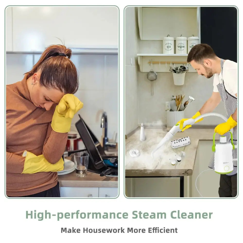 1000W Multifunction Portable Hand-held Steam Cleaner with 10 Accessories-Green Costway