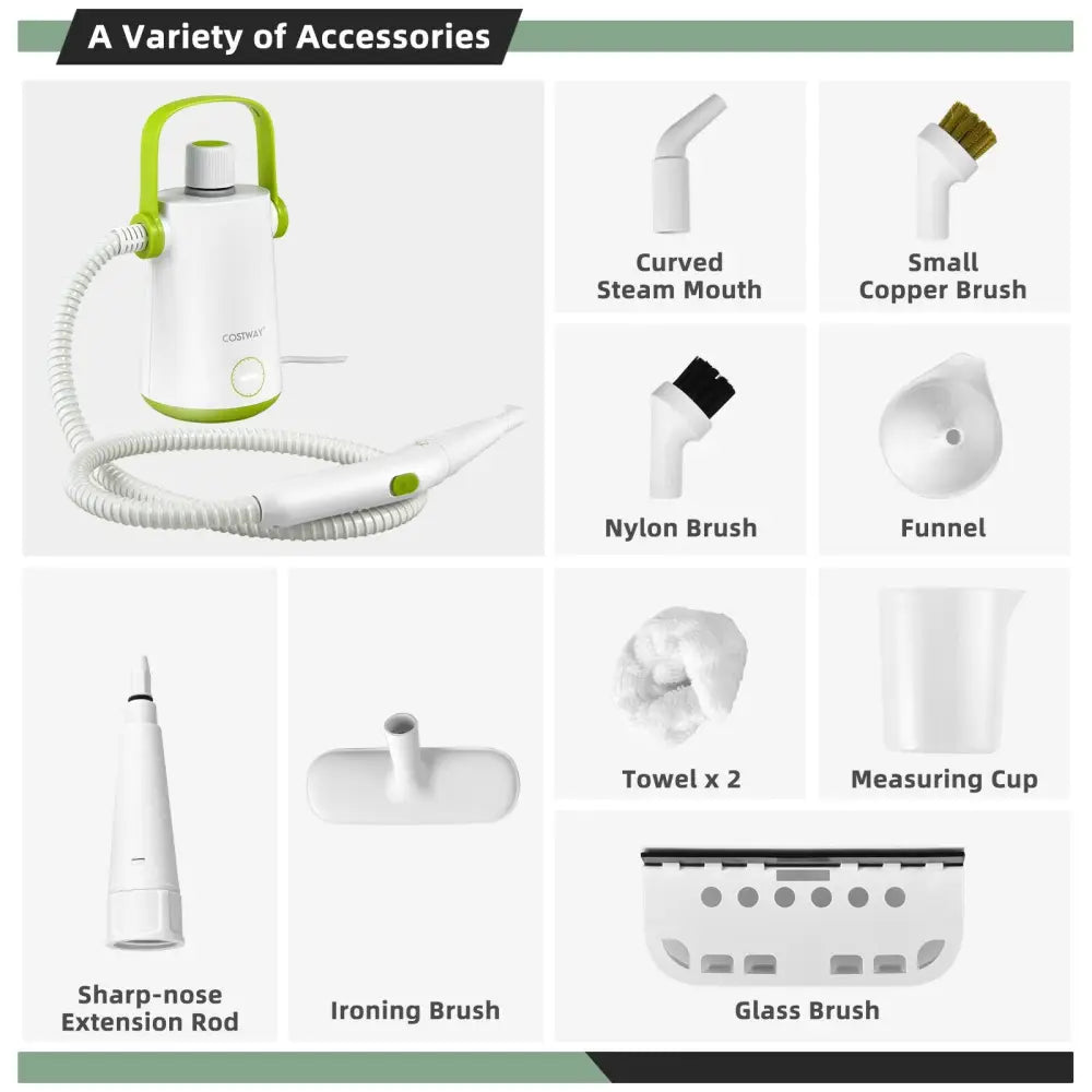 1000W Multifunction Portable Hand-held Steam Cleaner with 10 Accessories-Green - Green - Vacuums & Cleaners
