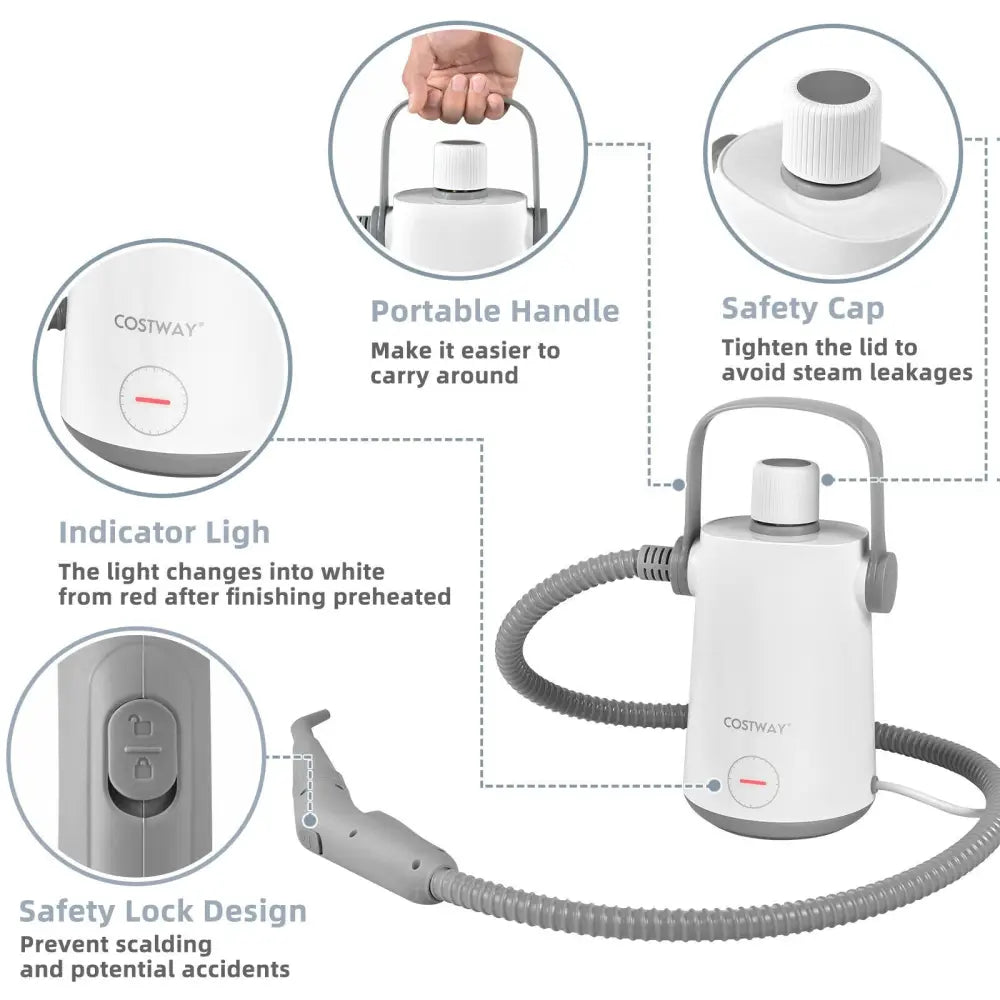 1000W Multifunction Portable Hand-held Steam Cleaner with 10 Accessories-Gray - Gray - Vacuums & Cleaners