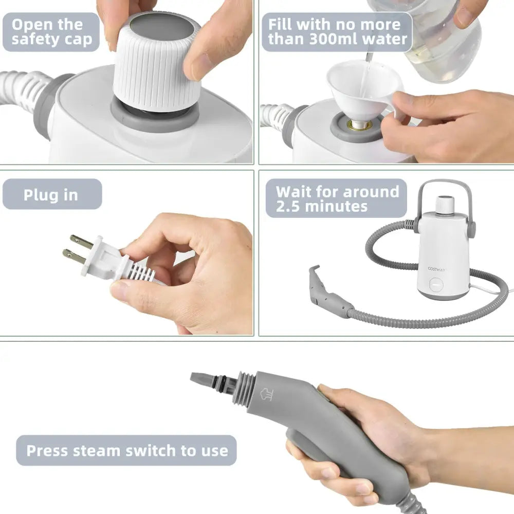 1000W Multifunction Portable Hand-held Steam Cleaner with 10 Accessories-Gray - Gray - Vacuums & Cleaners
