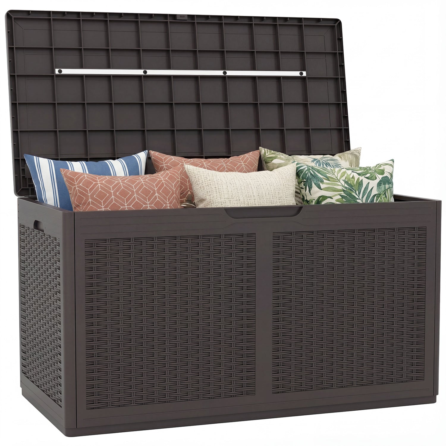Banc de rangement d'extérieur étanche en résine, 378 L, couleur marron