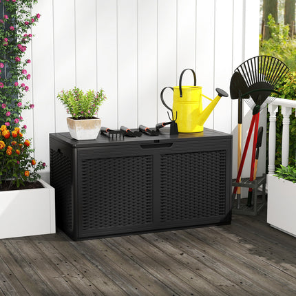 100 Gallon Resin Deck Box Outdoor Waterproof Storage Bench-Black
