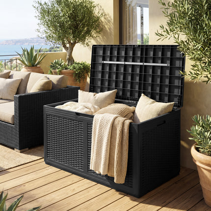 100 Gallon Resin Deck Box Outdoor Waterproof Storage Bench-Black