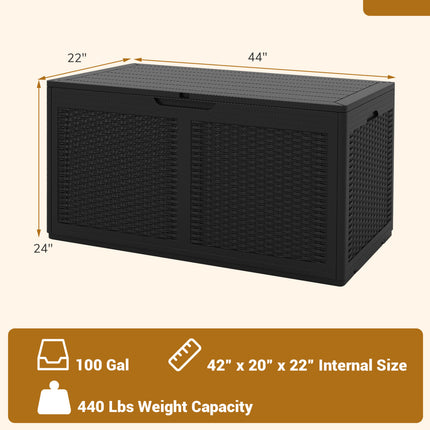 100 Gallon Resin Deck Box Outdoor Waterproof Storage Bench-Black
