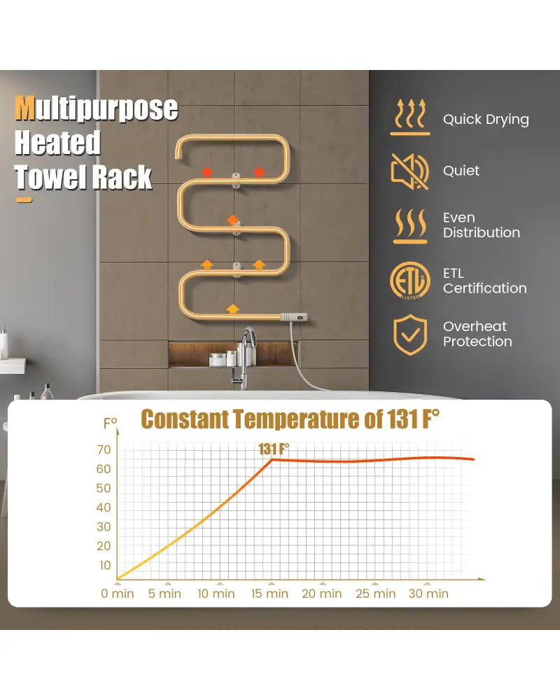 100W Electric Towel Warmer Drying Rack - White - Towel Racks