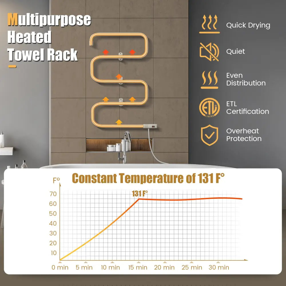 100W Electric Towel Warmer Drying Rack - White - Towel Racks