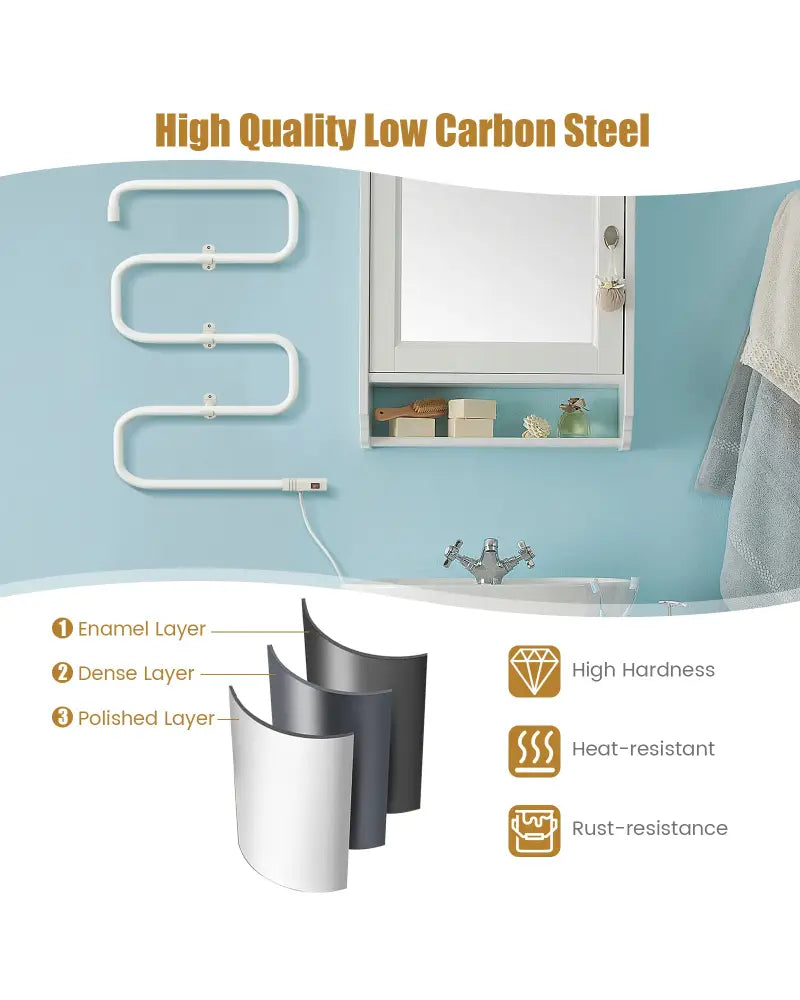 100W Electric Towel Warmer Drying Rack - White - Towel Racks