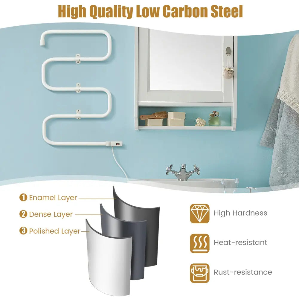 100W Electric Towel Warmer Drying Rack - White - Towel Racks