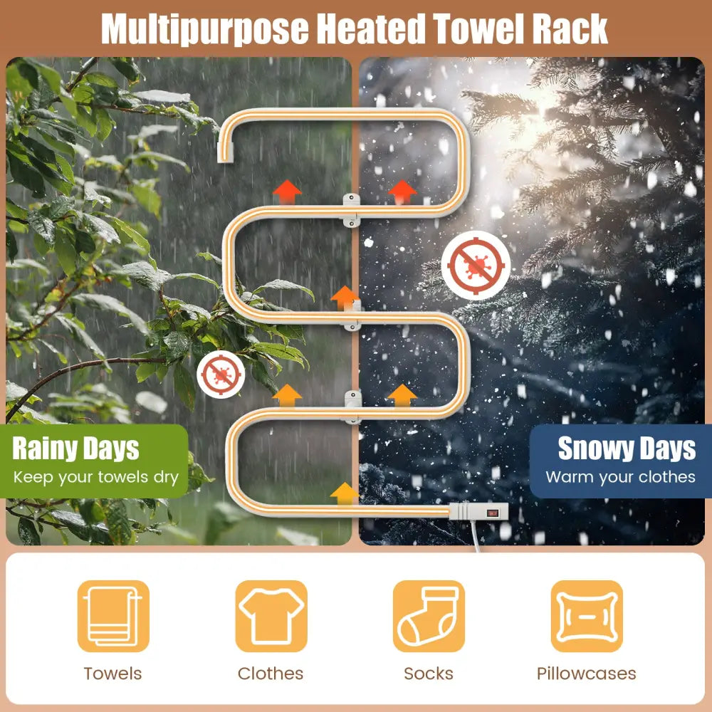 100W Electric Towel Warmer Drying Rack - White - Towel Racks