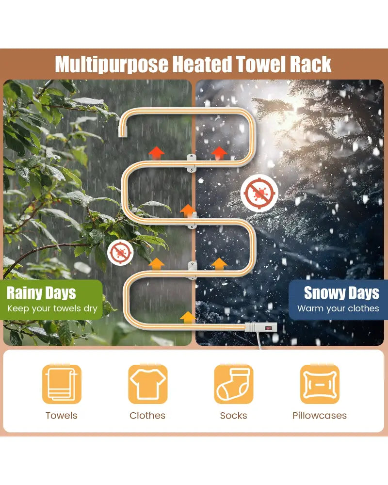 100W Electric Towel Warmer Drying Rack - White - Towel Racks