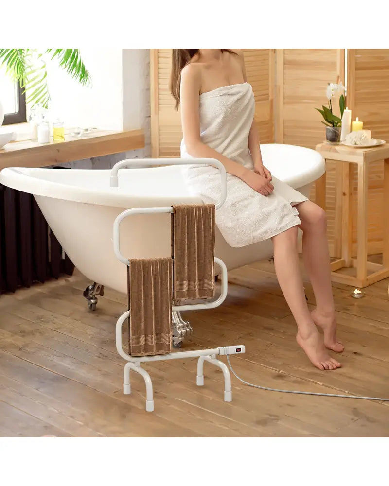 100W Electric Towel Warmer Drying Rack - White - Towel Racks