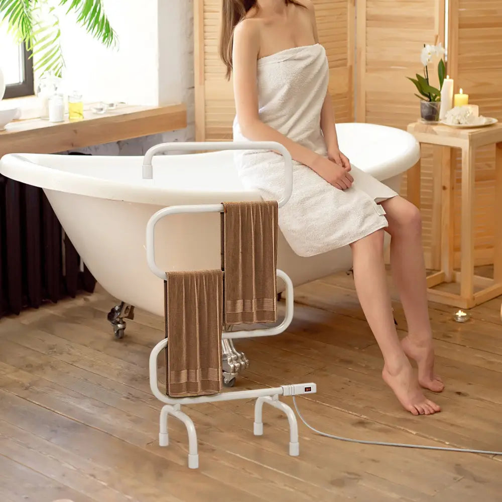 100W Electric Towel Warmer Drying Rack - White - Towel Racks