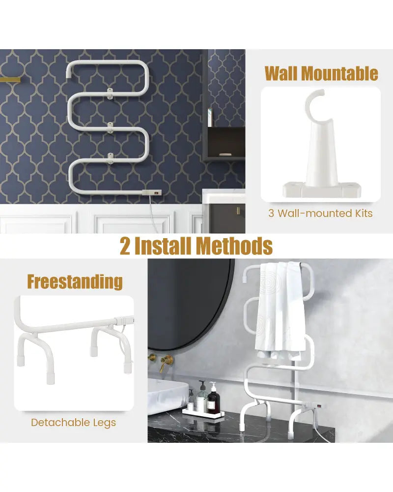 100W Electric Towel Warmer Drying Rack - White - Towel Racks