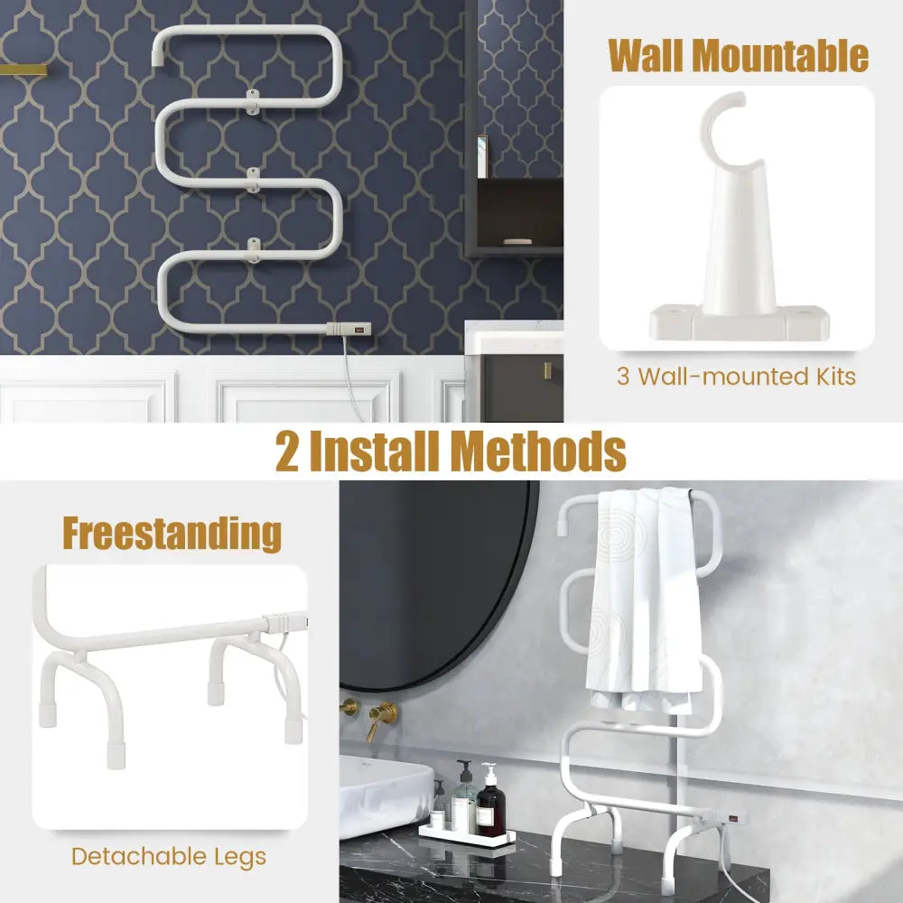 100W Electric Towel Warmer Drying Rack - White - Towel Racks